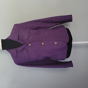 Coldwater Creek Womens Floral Imprinted Purple Jacket - Size P10 Preppy, Grandma